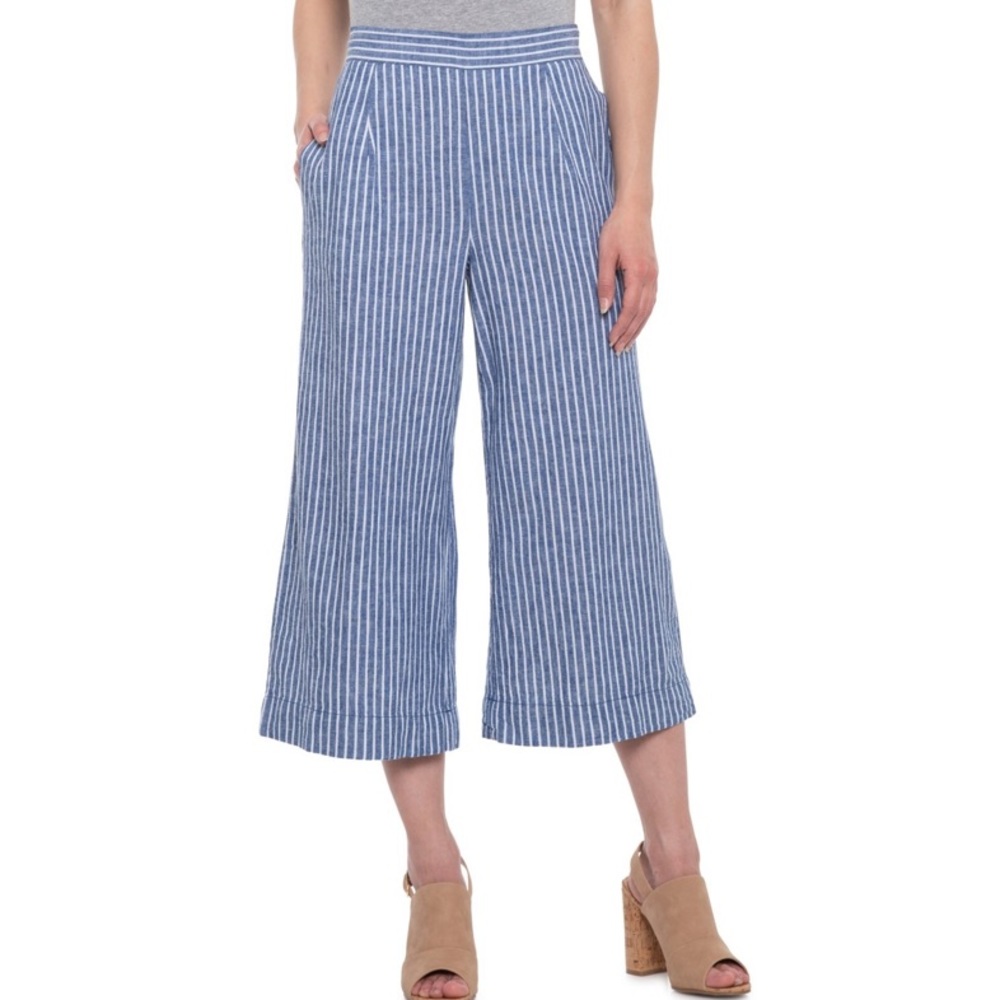 Beachlunchlounge Linen Wide Leg Capri Pants Stripe - Picture 3 of 4